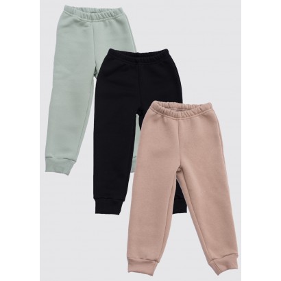 Комплект: Детские спортивные штаны джогеры утепленные 3 шт Черный/Оливковый/Бежевый